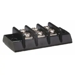 This surface mount barrier strip accommodates wire sizes from 22 AWG to 14 AWG with a maximum current rating of 15 A. It features 3 poles and does not include a cover. Suitable for terminating and connecting wires in control panels, junction boxes, and electrical enclosures.