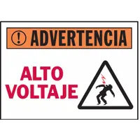 Adhesive-mounted polyester sign with nominal size 3 1/2 in x 5 in and 0.01 in thickness. Pack of 5. Non-retroreflective, non-glow-in-the-dark, no anti-slip surface. Used for indoor warning applications to indicate high voltage areas or equipment