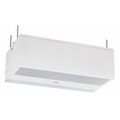 Heated recess-mounted air curtain for a 3 ft opening width. White aluminum housing. 1,217 cfm airflow on 230V AC, 3-phase. Creates an air seal to reduce outdoor air infiltration at commercial or industrial doorways.