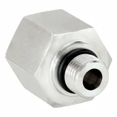 This straight pipe fitting is made from 316 stainless steel and features a 1/2 in male threaded connection on one end and a female SAE threaded connection on the other. It is rated for extreme pressure applications up to 4,500 psi. Commonly used in high-pressure hydraulic and fluid power systems to connect male threaded and female SAE threaded ports.