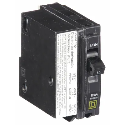 SQUARE D Miniature Circuit Breaker: 15 A, 120/240V AC, Single Phase, 10kA at 120/240V AC - QO Series, Plug-In Square D Miniature Circuit Breakers