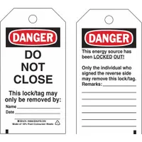 BRADY Danger Tag: Danger, Do Not Remove Tag, Polyester, Remarks, Write-On Surface, English, Danger (MPN 50266)
