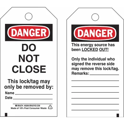 BRADY Danger Tag: Danger, Do Not Remove Tag, Polyester, Remarks, Write-On Surface - Safety