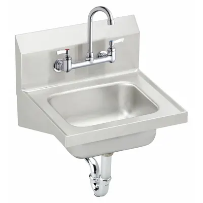 ELKAY Hand Wash Sink Kit: 1 Stations, 6 in Bowl Dp, 12 in Bowl Lg, 9 1/4 in Bowl Wd - One-Station Wall-Mounted Hand Sinks with Faucets
