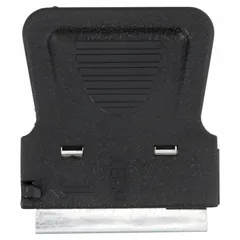 Razor scraper with a steel blade and polypropylene handle. Straight blade shape for scraping paint, adhesive, and residue from flat surfaces. Overall length of 2 inches.