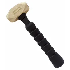 This non-sparking engineering hammer features a 2 1/2 lb head with a 1 1/2 in diameter hexagon striking face and a 10 in overall length. The fiberglass handle reduces weight while maintaining strength. Suitable for use in hazardous environments where spark prevention is critical, such as areas with flammable gases or dust.