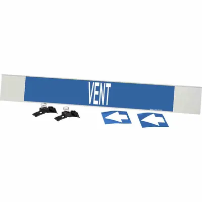 BRADY Pipe Marker: Vent, Blue, White, Fits 8 in and Larger Pipe O.D., 1 Pipe Markers - Vent Fiberglass Carrier Mounted with Strapping Pipe Markers