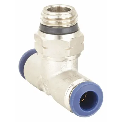 AIGNEP USA Push-Fit Tee Fitting: 5/32 in OD x 5/32 in OD x 1/4 in OD Size, Brass, Silver - Nickel-Plated Brass Tube Fittings