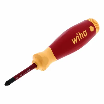 WIHA Multi-Bit Screwdriver: Phillips/Slotted/Square Tip, #1/#2/3.5 mm/6.5 mm Tip Size - Insulated Multi-Bit Screwdrivers
