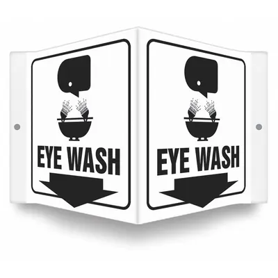 CONDOR Safety Sign: PETG, Mounting Holes Sign Mounting, 6 in x 8 1/2 in Nominal Sign Size - V-Shape Projection Eye Wash Signs