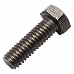 Grade 2 titanium hex head cap screw with plain finish, 5/16"-18 UNC threads, 1 in length, fully threaded, and 1/2 in head width. Meets ANSI B18.8.1 and ASME B18.2.1 standards. Suitable for corrosive or weight-sensitive fastening applications.