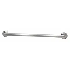 This straight grab bar is 42 inches long with a 1 1/4 inch diameter, made of satin-finish stainless steel. It is used for safety and support in commercial bathrooms, healthcare facilities, and accessible environments, providing a secure handhold to assist individuals with mobility challenges.