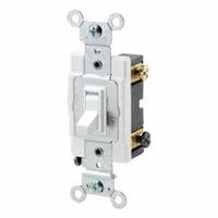 LEVITON Toggle Framed 3-Way, 20 Amp: Toggle Switch, 3-Way, Maintained, White, 120/277V AC, 20 A (MPN 54523-2W)