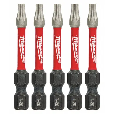 MILWAUKEE Driver Bit: Power Bit, T20 Bit Size, Imperial, Torx Head, T20 Bit Industry Size - Impact Torx Bits