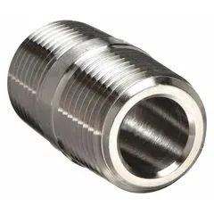 Stainless steel pipe nipple with 3/4 in Male NPT threads on both ends, 3/4 in length. Rated for 6,400 psi at 100°F. Used in instrumentation and hydraulic systems for connecting male NPT ports in high-pressure fluid and gas applications.