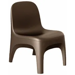 Floor-mount single-seat armless chair from the Endurance series. Brown polyethylene seat material meets ISO 22196 antimicrobial standard and CAL 133 flammability standard. Suitable for cleanrooms, laboratories, and manufacturing environments where easy-to-clean seating is required.
