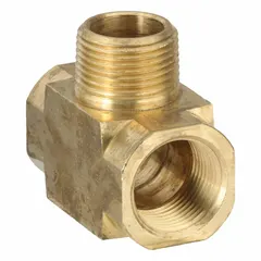This threaded pipe tee is used to split or combine fluid flow in high-pressure piping systems. Constructed from C37700 brass, it has a maximum operating pressure of 1,000 psi and measures 3 15/32 inches in length. The 3/4 inch female threaded connections allow for integration into hydraulic, pneumatic, and general fluid-handling lines.