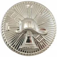 Metallic insignia with Scramble Fire Discs design, 15/16 in diameter, silver finish, metal construction. Attaches via clutch pin. Used on uniforms to display rank or affiliation in fire or emergency services