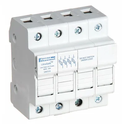 MERSEN Fuse Block: Finger-Safe, 4 Pole, 600 V AC, DIN Rail Mounting - UL Class CC Fuse Blocks