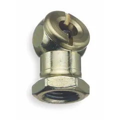 This heavy-duty tire chuck is designed for checking tire pressure. It features a ball foot push-on connection and a single head with 1/4 in FNPT threads. Constructed from brass with a silver finish, it provides a secure attachment to tire valves for inflation and pressure measurement.