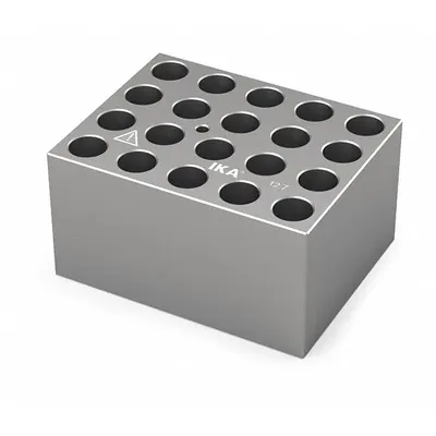 IKA Dry Block: Anodized Aluminum, 3 3/4 in Overall Wd, 3 in Overall Lg, 20 Wells - Dry Bath Blocks