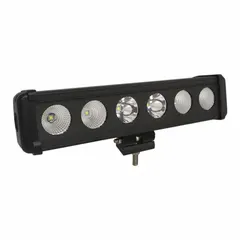 Rectangular LED work light with flood/spot beam pattern. Black housing with permanent bracket mount. Electrical connection via blunt cut wires. Suitable for off-road, construction, agricultural, and industrial vehicle lighting.
