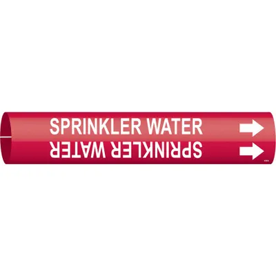 BRADY Pipe Marker: Sprinkler Water, Red, White, Fits 4 to 6 in Pipe O.D., 1 Pipe Markers - Sprinkler Water Snap-On Pipe Markers