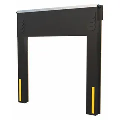 This dock shelter with seal is constructed with wood and nylon reinforced vinyl. It fits openings 7 1/2 ft to 10 ft wide and 8 ft to 8 ft high. Includes (14) flat washers; wear pleats are not included. Used to seal the gap between a loading dock and a truck, protecting against weather, dust, and pests.