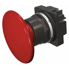 Momentary-action mushroom-head push-button operator from the Siemens Series 52 line. Constructed with a non-metallic push button material, suitable for industrial control panel applications requiring corrosion resistance or electrical isolation.