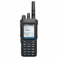 VHF digital DMR portable radio with 5 W transmit power, 1000 alphanumeric channels, and Li-Ion battery. Suitable for professional two-way voice and data communications in business and industrial environments requiring FCC-licensed operation. Single radio unit.