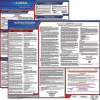 Spanish-language poster set for North Carolina employers to display required state and federal labor law notices, including FMLA. Two polypropylene posters, each 19 in x 27 in, suitable for workplace posting in industrial, commercial, or office environments