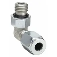 Steel compression fitting elbow from the Ferulok series, featuring a flareless bite-type design for metal-to-metal sealing. Thread size 7/16-20. Suitable for connecting tubing in hydraulic and pneumatic systems, instrumentation, and process control applications