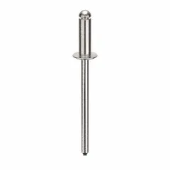 Open-end blind rivet with domed head profile. Body length 3/8 in, overall length 1 15/32 in. Supplied in 500-piece pack. Used for fastening where access is limited to one side, joining sheet metal, plastics, and composites.