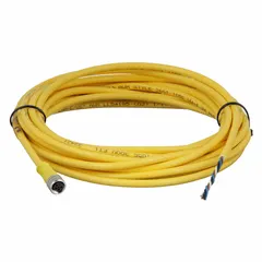 Single-ended cordset with a yellow PVC jacket for flexing applications. Features an M8 female straight connector on one end and bare wire on the other. Contains 4 pins, 24 AWG wire, and a 5 m cable length. Rated IP68 and NEMA 6P for use in industrial environments requiring reliable signal or power transmission.