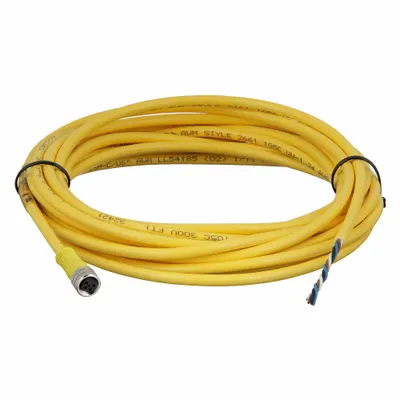 BRAD HARRISON Cordset: M8 Female Straight X Bare Wire, 4 Pins, Yellow, PVC, 5 m Cable Lg - Single-Ended Cordsets with PVC Jacket for Flexing Applications
