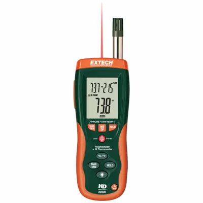 EXTECH Psychrometer with Infrared Thermometer: Onboard, Included - Infrared Temperature & Humidity Meters