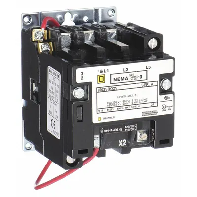 SQUARE D NEMA Magnetic Contactor: Non-Reversing, 3 Poles, NEMA Size 0, 18 A - Non-Reversing NEMA Contactors