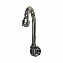 This gooseneck swivel spout is made of cast brass with a chrome finish. It includes an aerator and has a flow rate of 0.5 gpm. The spout connects via NPT threads and is suitable for use in lavatory sinks where water conservation and flexible positioning are desired.