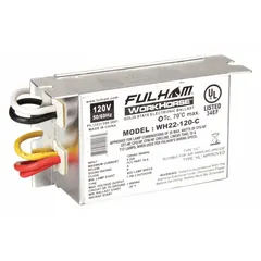 Instant start electronic ballast for operating one or two F15T12 fluorescent lamps at 120V AC. Measures 3 3/8 inches in length and 1 3/4 inches in width. Suitable for use in troffers, strip lights, and signage fixtures.