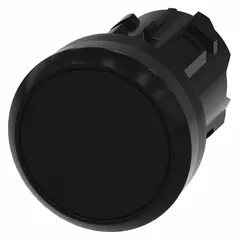 This flush-mount push-button operator from the Siemens 3SU series features a maintained action and a non-metallic black construction. Designed for 22 mm panel cutouts, it provides a low-profile interface suitable for industrial control panels and machinery where corrosion resistance is required.