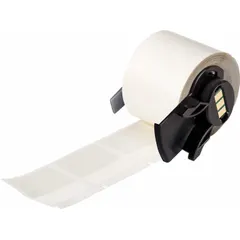 Precut label roll for use with M610 printer series. Each label measures 1 1/2 in x 1 1/2 in and is made of white matte vinyl. Supplied in a roll of 250 labels. Requires M61-R4310 ribbon. Suitable for identification on cables, wires, and cylindrical surfaces in industrial environments.