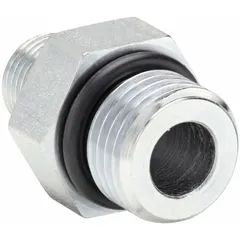 Steel straight adapter with 3/8 in male NPT threads on both ends. Rated for maximum operating pressure of 6,000 psi. Used to connect two male NPT threaded ports in high-pressure fluid power systems.