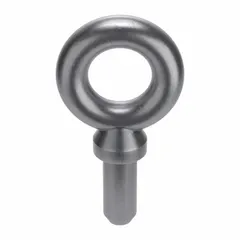 This steel, plain-finish machinery eye bolt blank with shoulder has a 2 3/4 in shank length and a 2 in eye inside diameter. Nut not included. Designed for lifting and rigging applications where a threaded lifting point is needed; the blank allows for custom threading or welding.