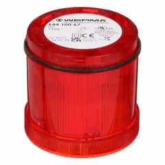 Steady light module for the KombiSIGN 71 series. Red lens provides continuous visual indication. Operates at 115V AC. Overall diameter 70 mm, height 66 mm. Used in industrial tower light systems to signal status conditions such as alarm or stop.