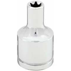 This 3/8" drive hand socket is designed for external Torx fasteners, size E6. It features a standard profile and a chrome finish. Suitable for tightening or loosening E6 Torx fasteners in automotive, machinery, and industrial applications.