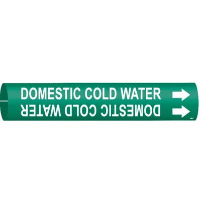 BRADY Pipe Marker: Domestic Cold Water, Green, White, Fits 2 1/2 to 3 7/8 in Pipe O.D. - Domestic Cold Water Snap-On Pipe Markers