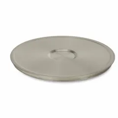 Stainless steel sieve cover with 8 in overall diameter and 1 5/8 in overall depth. Used to cover compatible sieves in particle analysis and material testing, protecting the sieve surface from contamination and preventing sample loss during sieving operations.