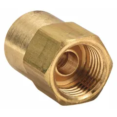This brass flared/threaded adapter connects 1/4 in OD tubing to a 1/8 in pipe fitting size. Thread size A is 7/16-24. UL Listed. Suitable for use in hydraulic, pneumatic, and fluid-handling systems requiring leak-resistant connections. Sold as a 10-pack.