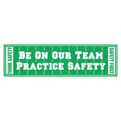 Indoor/outdoor banner made of poly sheeting, printed on one side. Nominal size 28 in x 96 in. Suitable for displaying safety messaging in industrial environments such as plant floors, warehouses, or construction sites.