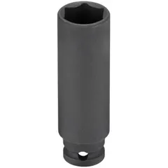 This 1/4" drive impact socket features a 7/16 in SAE hex size with a 6-point, deep configuration. Designed for use with impact tools, it provides secure engagement on hex fasteners. The manganese phosphate finish offers corrosion resistance. Suitable for automotive, equipment maintenance, and industrial assembly tasks.